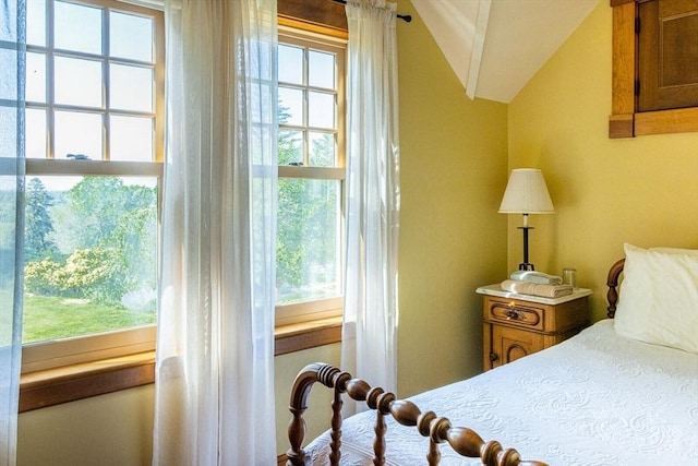 bedroom featuring vaulted ceiling