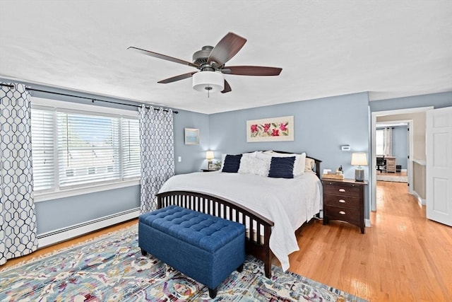 5 Cliff Estates Rd, Scituate, MA 02066 - bedroom featuring baseboard heating, light wood-style flooring, and ceiling fan