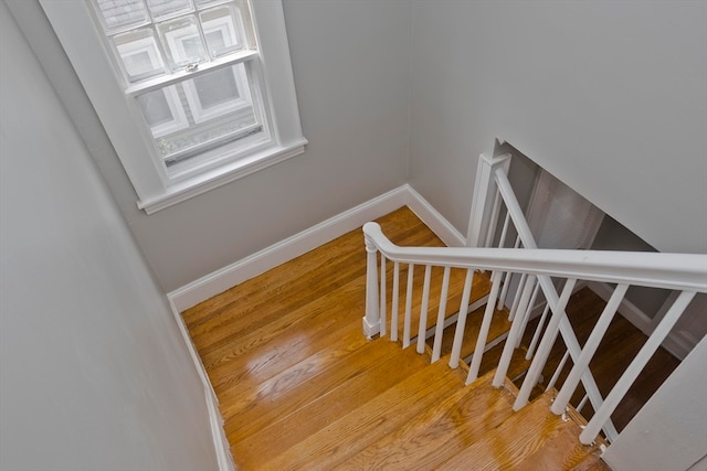 staircase featuring hardwood / wood-style floors