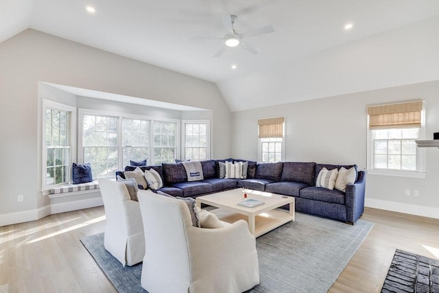 7 Colonial Dr, Chatham, MA 02633 - living room with vaulted ceiling, healthy amount of natural light, baseboards, wood finished floors, and recessed lighting