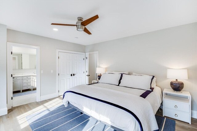 7 Colonial Dr, Chatham, MA 02633 - bedroom featuring light wood-style floors, baseboards, a closet, ceiling fan, and recessed lighting