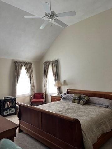 10 Atherton Rd, Hudson, MA 01749 - carpeted bedroom featuring multiple windows, ceiling fan, and lofted ceiling