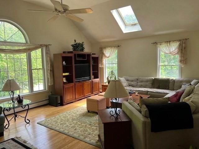 10 Atherton Rd, Hudson, MA 01749 - living room with a baseboard radiator, plenty of natural light, a skylight, and lofted ceiling