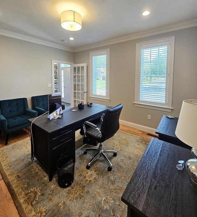 38 John Perkins Way, Middleboro, MA 02346 - office area featuring wood finished floors, baseboards, crown molding, and recessed lighting