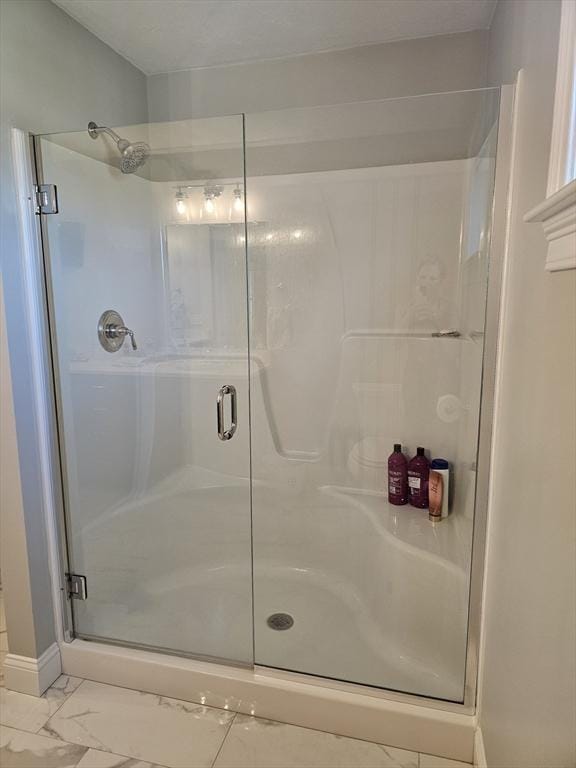 38 John Perkins Way, Middleboro, MA 02346 - bathroom with a stall shower and marble finish floors