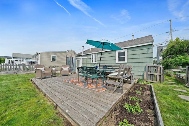 22 Mcarthur Ln, Marshfield, MA 02050 - wooden deck with a garden, outdoor dining area, and an outdoor hangout area