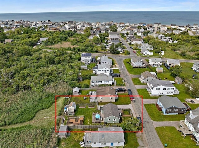 22 Mcarthur Ln, Marshfield, MA 02050 - aerial perspective of suburban area featuring property parcel outlined and a nearby body of water