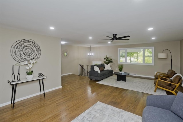 24 Old Jarvis Ave, Holyoke, MA 01040 - living room with baseboards, recessed lighting, wood finished floors, and ceiling fan