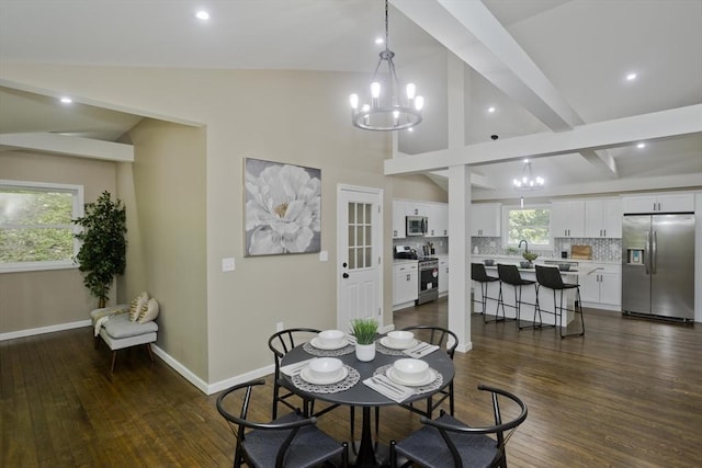 24 Old Jarvis Ave, Holyoke, MA 01040 - dining space with a chandelier, baseboards, healthy amount of natural light, dark wood finished floors, and recessed lighting