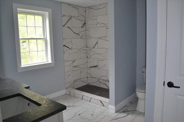 28 Barrows St, Norton, MA 02766 - bathroom with marble look tile flooring, vanity, and a marble finish shower