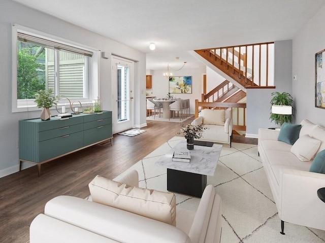 3 Loyalist Dr Unit 3, Uxbridge, MA 01569 - living room featuring stairs, a chandelier, plenty of natural light, and light wood-style flooring
