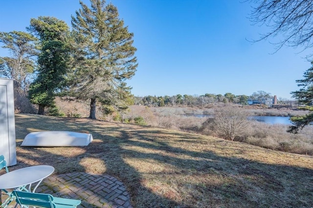 view of yard with a water view