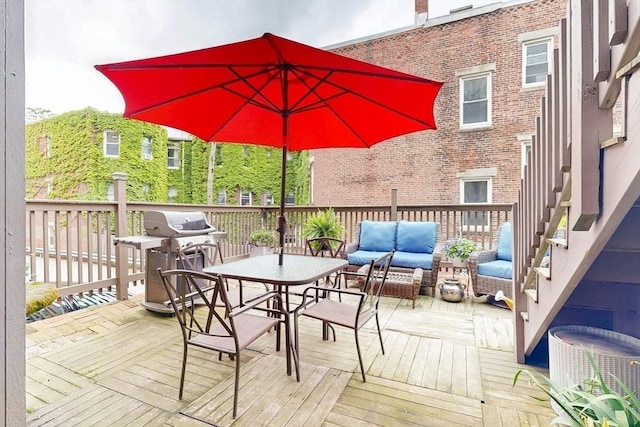 15 Garrison Rd, Brookline, MA 02445 - wooden terrace with an outdoor hangout area and a grill