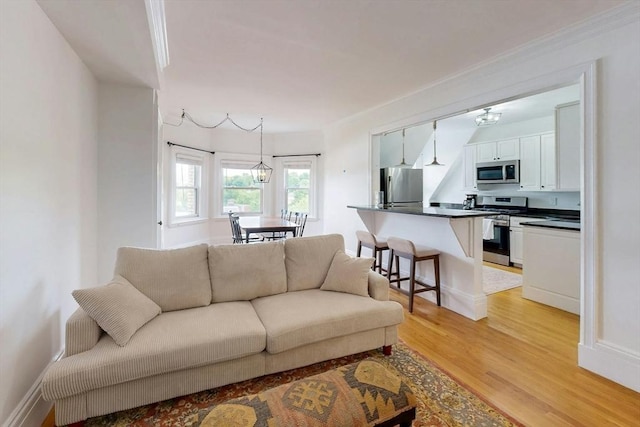15 Garrison Rd, Brookline, MA 02445 - living area featuring light wood finished floors and crown molding