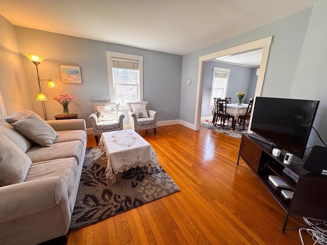 living room featuring baseboards and wood finished floors