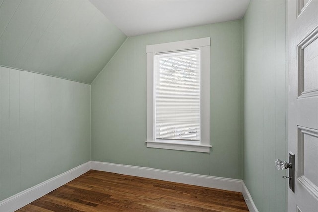 additional living space with lofted ceiling and dark hardwood / wood-style flooring