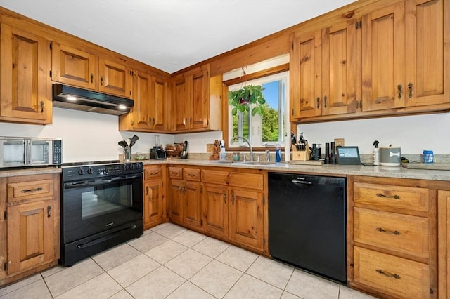 3 Bellingham Rd, Blackstone, MA 01504 - kitchen with black appliances, under cabinet range hood, brown cabinets, and light countertops