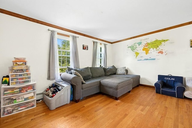 3 Bellingham Rd, Blackstone, MA 01504 - living room featuring crown molding, light wood finished floors, and a baseboard heating unit