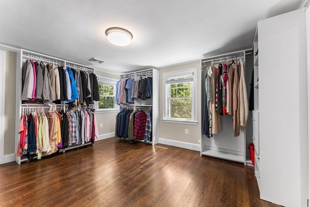 walk in closet featuring visible vents and wood finished floors