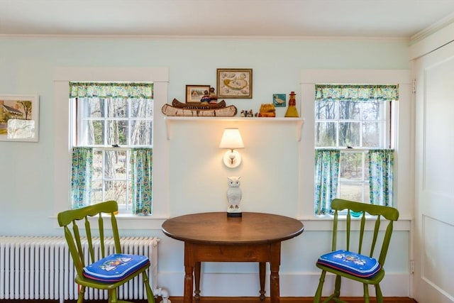 dining room featuring radiator and ornamental molding