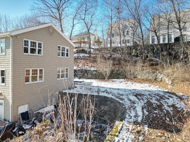 view of snow covered exterior