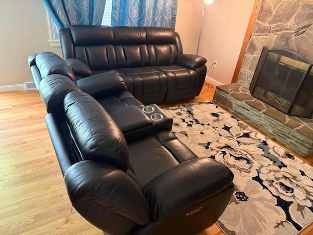 16 Firglade Dr, Attleboro, MA 02703 - living room featuring baseboards, wood finished floors, and a fireplace