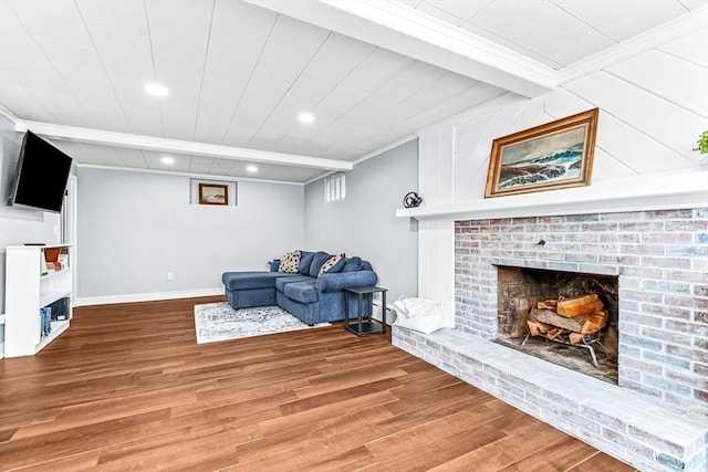 40 Chase Rd, Marlborough, MA 01752 - living area featuring wood finished floors, recessed lighting, a fireplace, and ornamental molding
