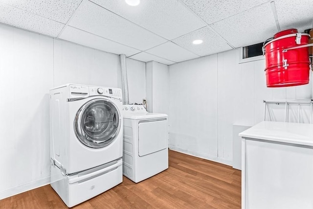 40 Chase Rd, Marlborough, MA 01752 - washroom featuring washing machine and clothes dryer, wood finished floors, and recessed lighting