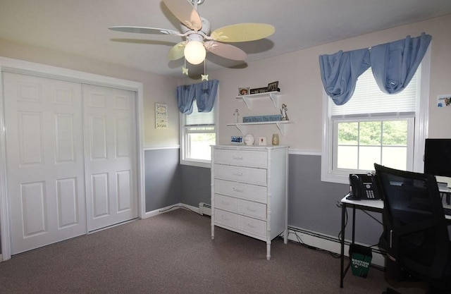 9 Lydon Ln Unit D2, Halifax, MA 02338 - office featuring plenty of natural light, a ceiling fan, dark colored carpet, and a baseboard heating unit