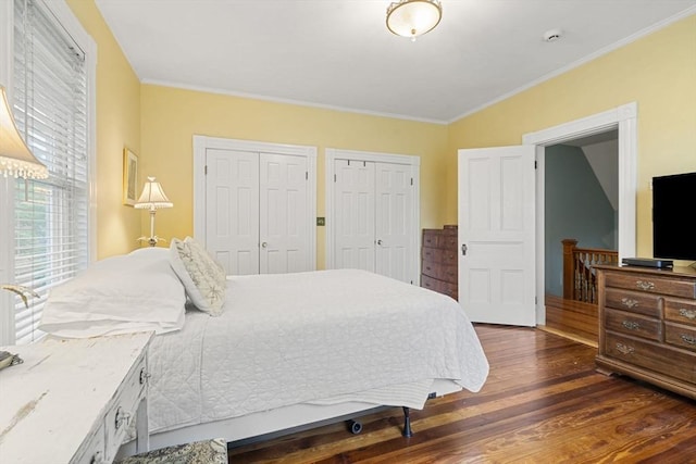 104 Main St, Topsfield, MA 01983 - bedroom with dark wood-type flooring, multiple closets, and crown molding