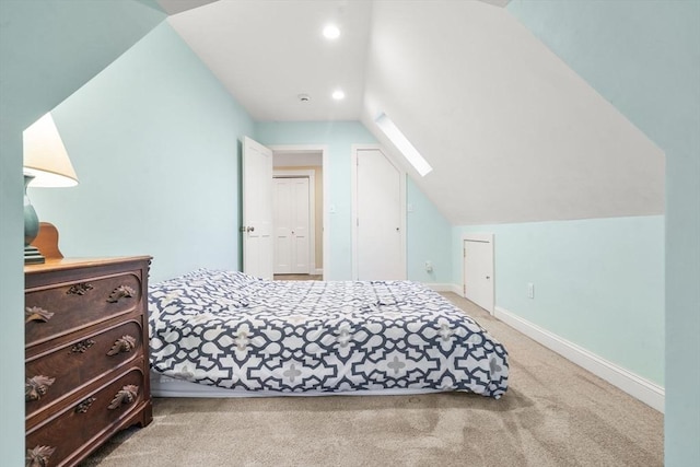 104 Main St, Topsfield, MA 01983 - carpeted bedroom featuring lofted ceiling, a skylight, recessed lighting, and baseboards