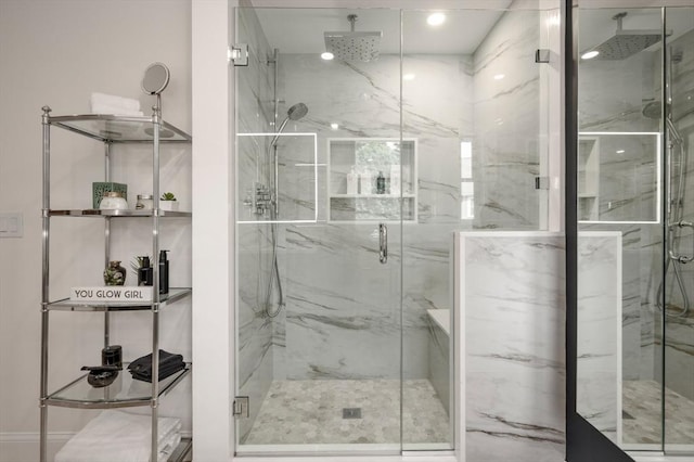 32 Iverson Rd, Beverly, MA 01915 - bathroom featuring a marble finish shower and recessed lighting