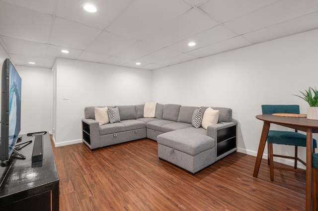 32 Iverson Rd, Beverly, MA 01915 - living area featuring a paneled ceiling, dark wood-style flooring, baseboards, and recessed lighting