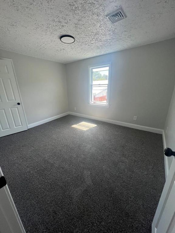 carpeted empty room featuring a textured ceiling