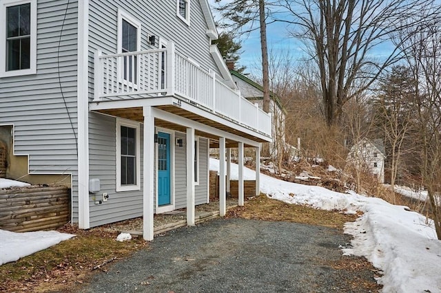 view of snow covered exterior