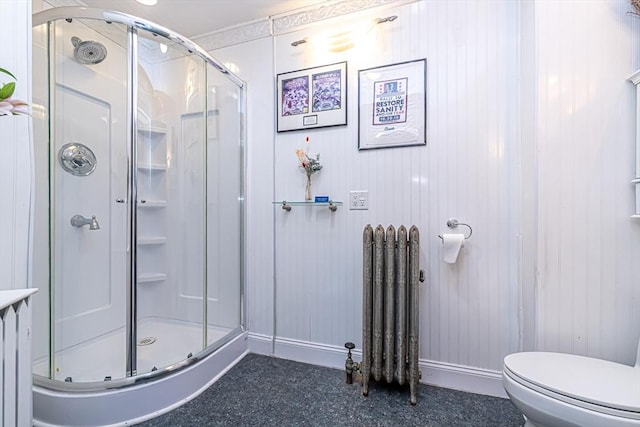 52 Central, Gardner, MA 01440 - full bath featuring radiator, a stall shower, toilet, and baseboards