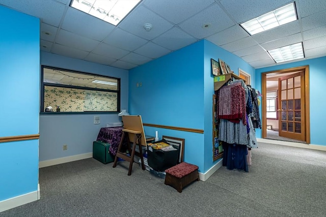 52 Central, Gardner, MA 01440 - interior space featuring a paneled ceiling, baseboards, and carpet