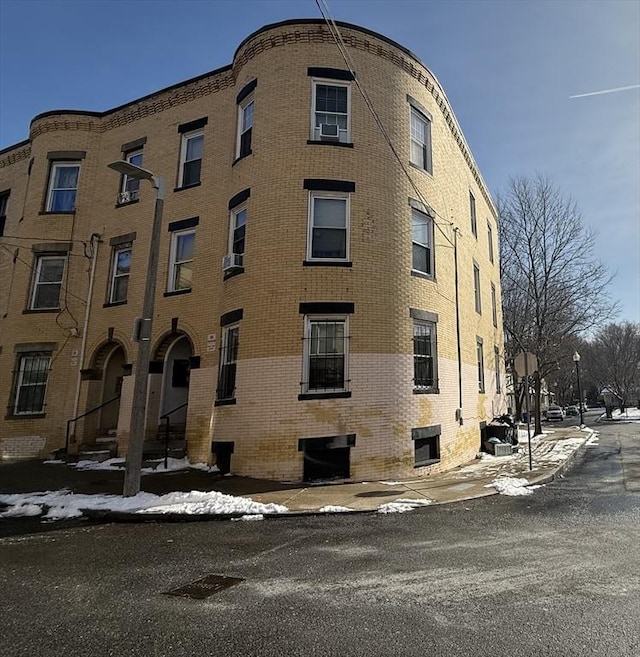 view of snow covered building