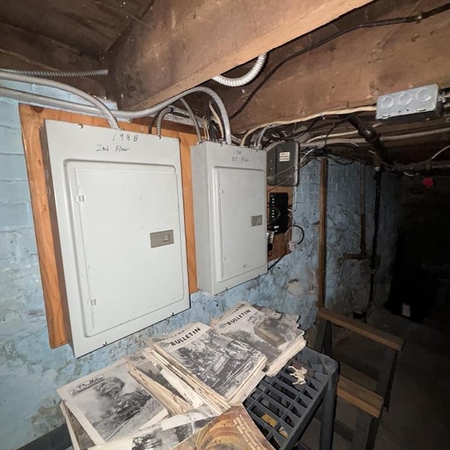 basement featuring electric panel