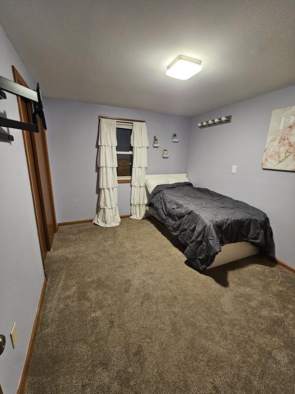 bedroom featuring carpet floors and a textured ceiling