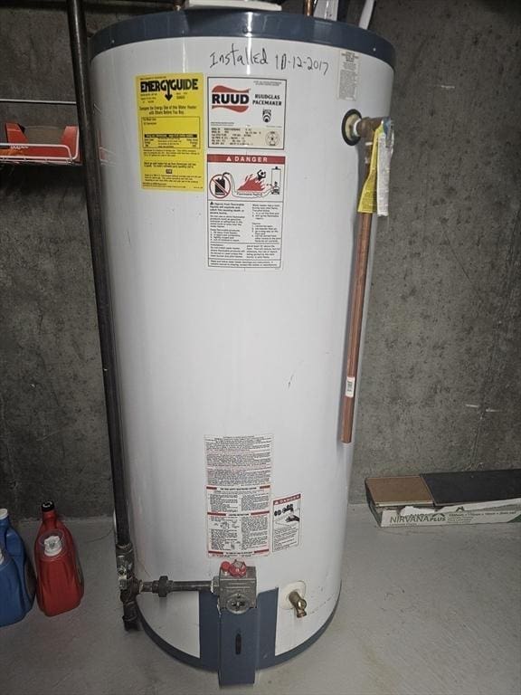 utility room with gas water heater