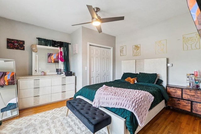63 Beverly St, Chicopee, MA 01013 - bedroom featuring wood finished floors, a closet, and a ceiling fan