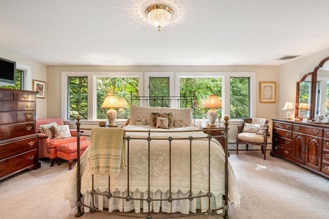 carpeted bedroom featuring multiple windows