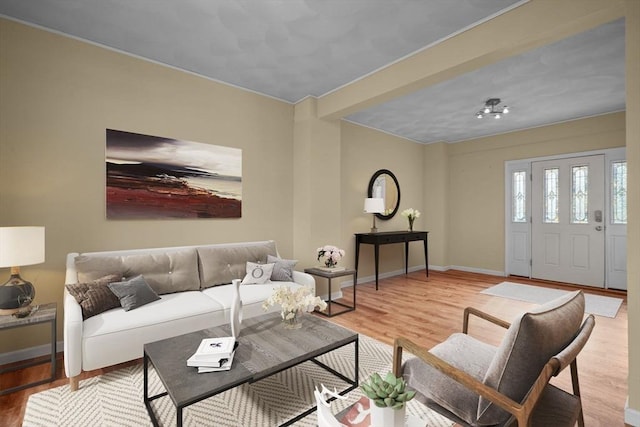 living room with hardwood / wood-style flooring