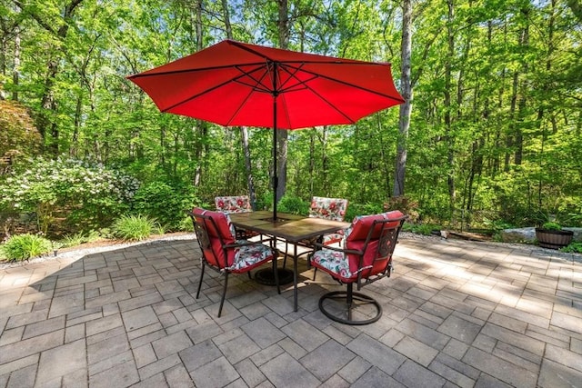 23 Fletcher St, Foxboro, MA 02035 - view of patio featuring outdoor dining space and a view of trees