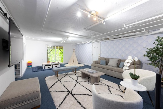 17-19 Beech Gln, Boston, MA 02119 - living area with carpet floors and wallpapered walls