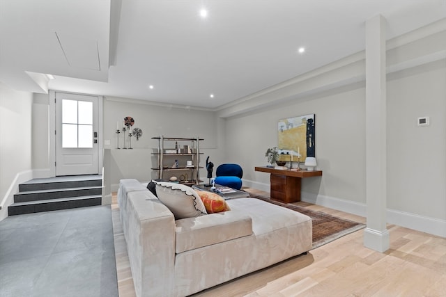 living room with light wood-type flooring