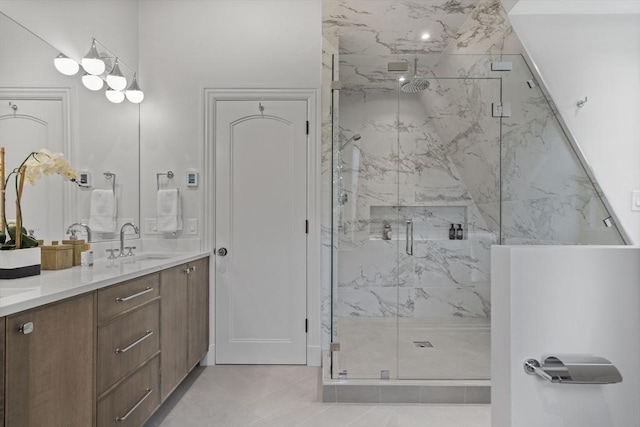 17 Alveston St, Boston, MA 02130 - full bathroom featuring vanity, a marble finish shower, and tile patterned flooring