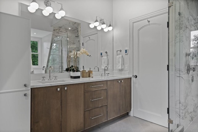 17 Alveston St, Boston, MA 02130 - full bath with double vanity, a marble finish shower, and tile patterned floors