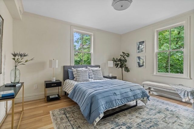 bedroom with light hardwood / wood-style flooring